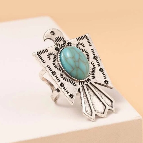 Turquoise and Silver Eagle Ring - Picture 2 of 3